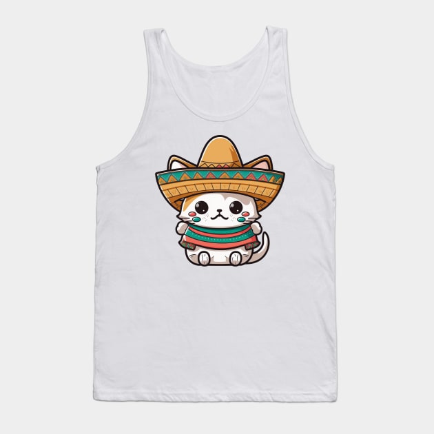 Cute Cat Wearing a Sombrero Hat Tank Top by AI Art Originals